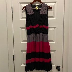 Black, fuscia and grey dress.